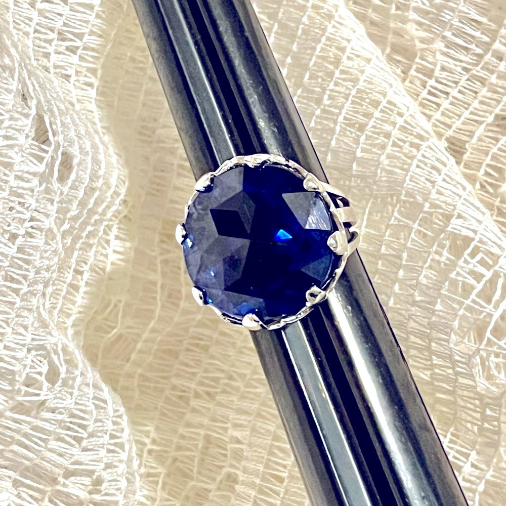 Costume Cocktail Statement Ring Blue Sapphire Colored Stone